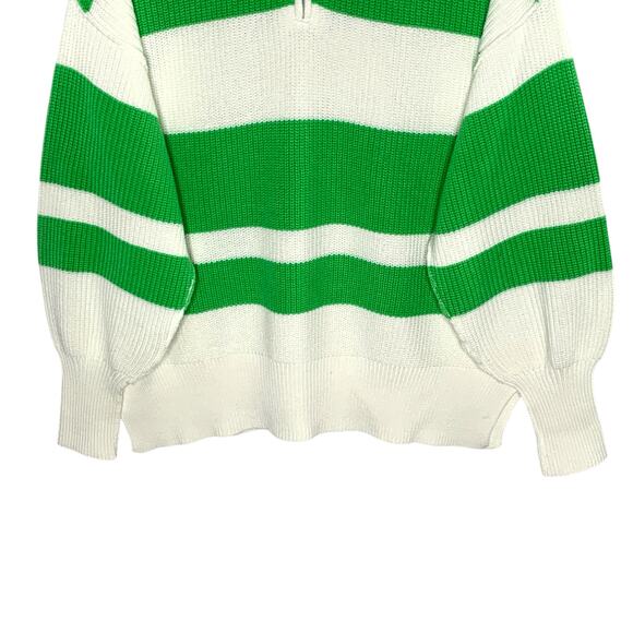 Aerie S Womens Oversized Beyond Quarter Zip Sweater Polo Green Stripe Acadamia - Picture 6 of 8